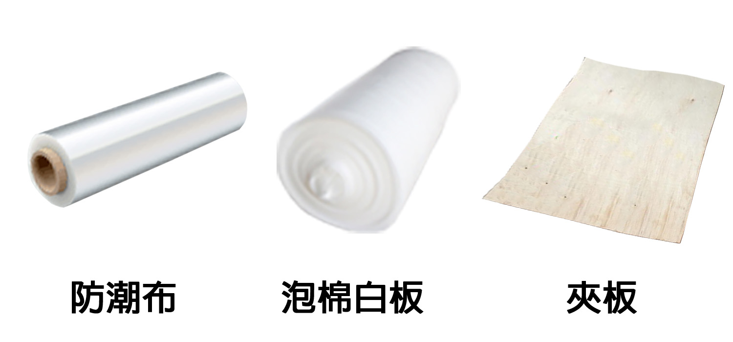 保護工程材料：防潮布／泡棉白板／木頭夾板;